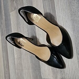 DV by Dolce Vita pamona black patent leather suede d'orsay slip on heels